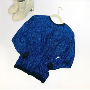 Vintage Metallic Blue Pullover Blouse